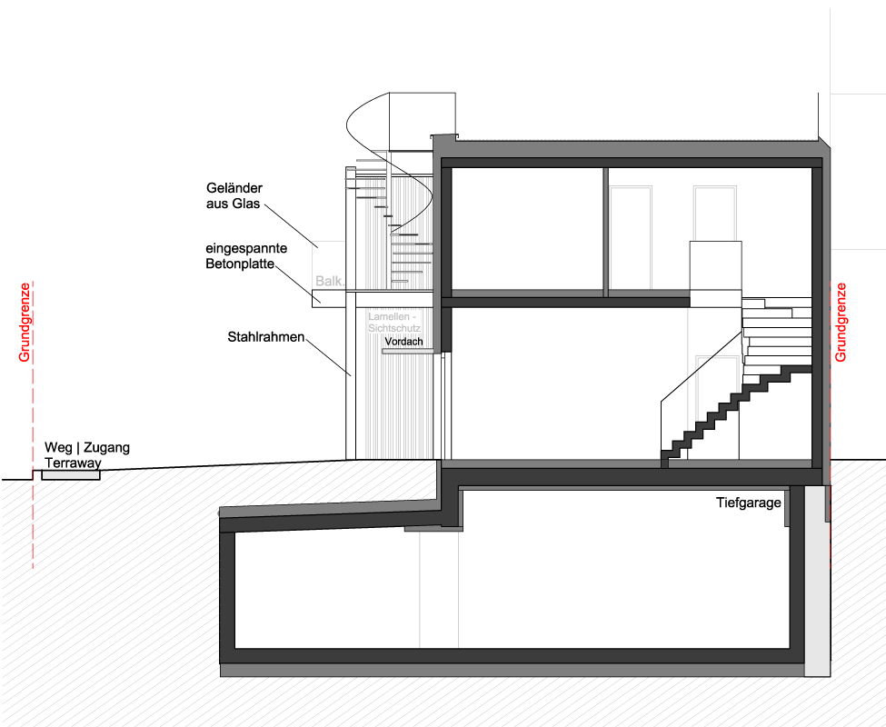 Schnitt durch Atelierhaus