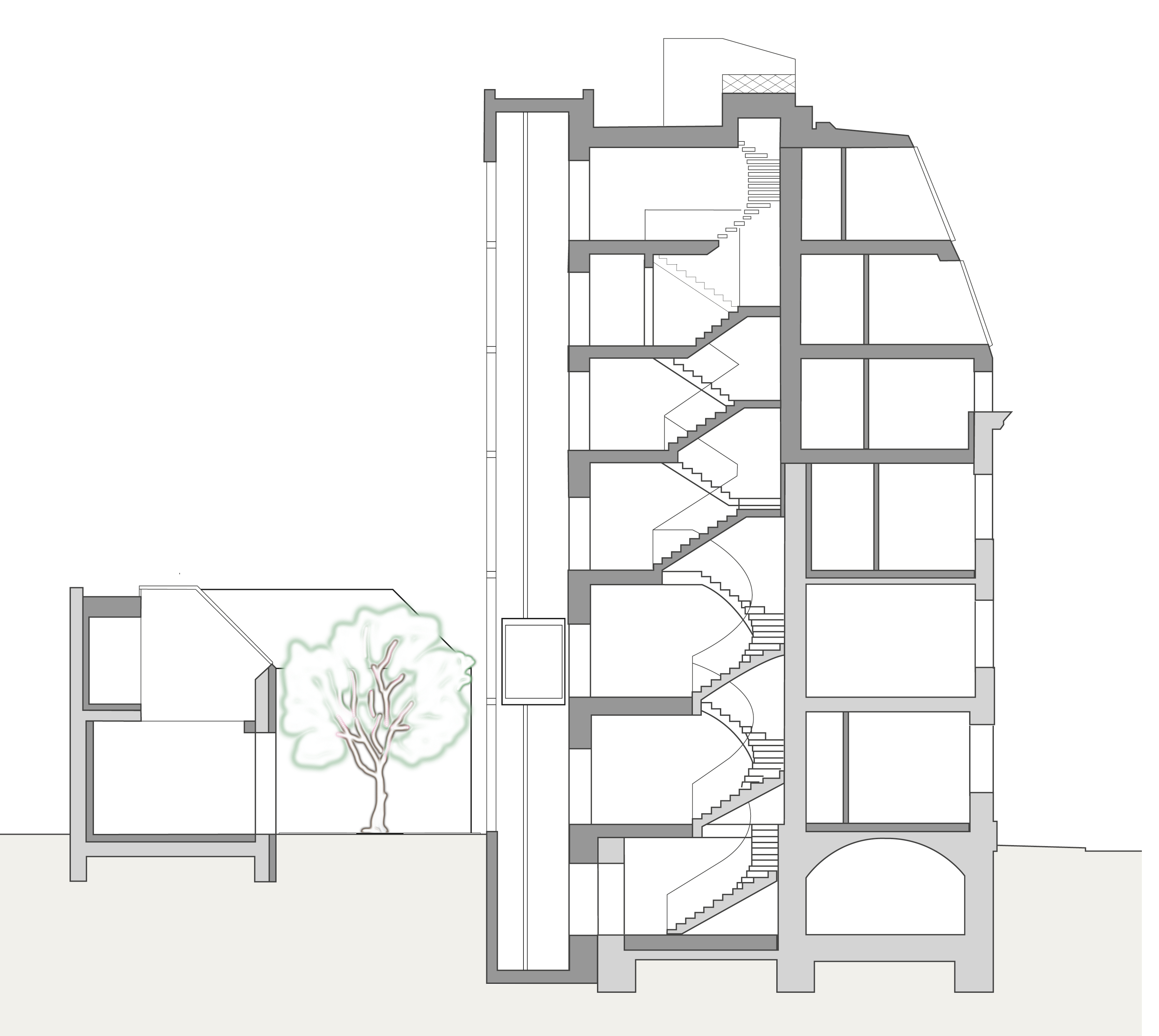 Schnitt durch Haupt- und Hofhaus